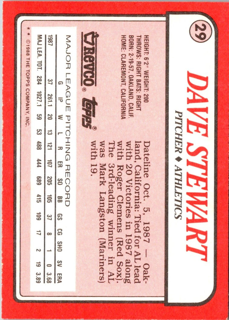 1988 Topps Revco League Leaders Dave Stewart