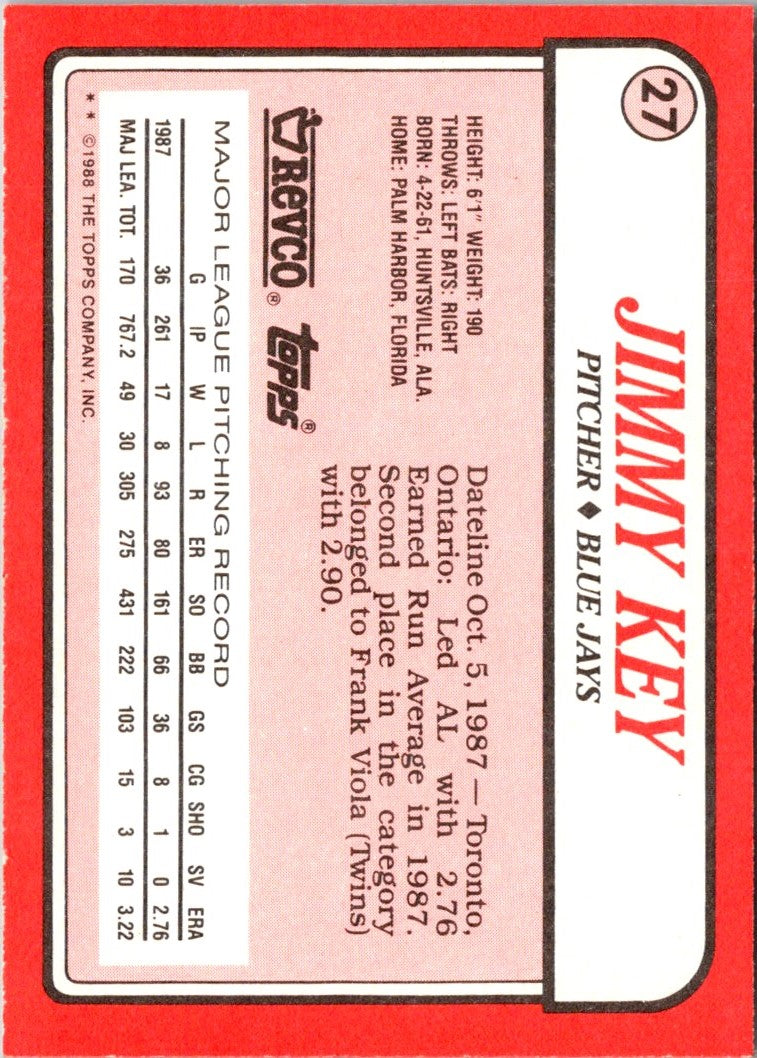 1988 Topps Revco League Leaders Jimmy Key