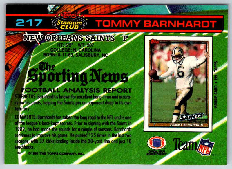 1991 Topps Stadium Club Football Tommy Barnhardt