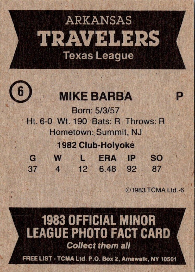 1983 TCMA Arkansas Travelers Mike Barba