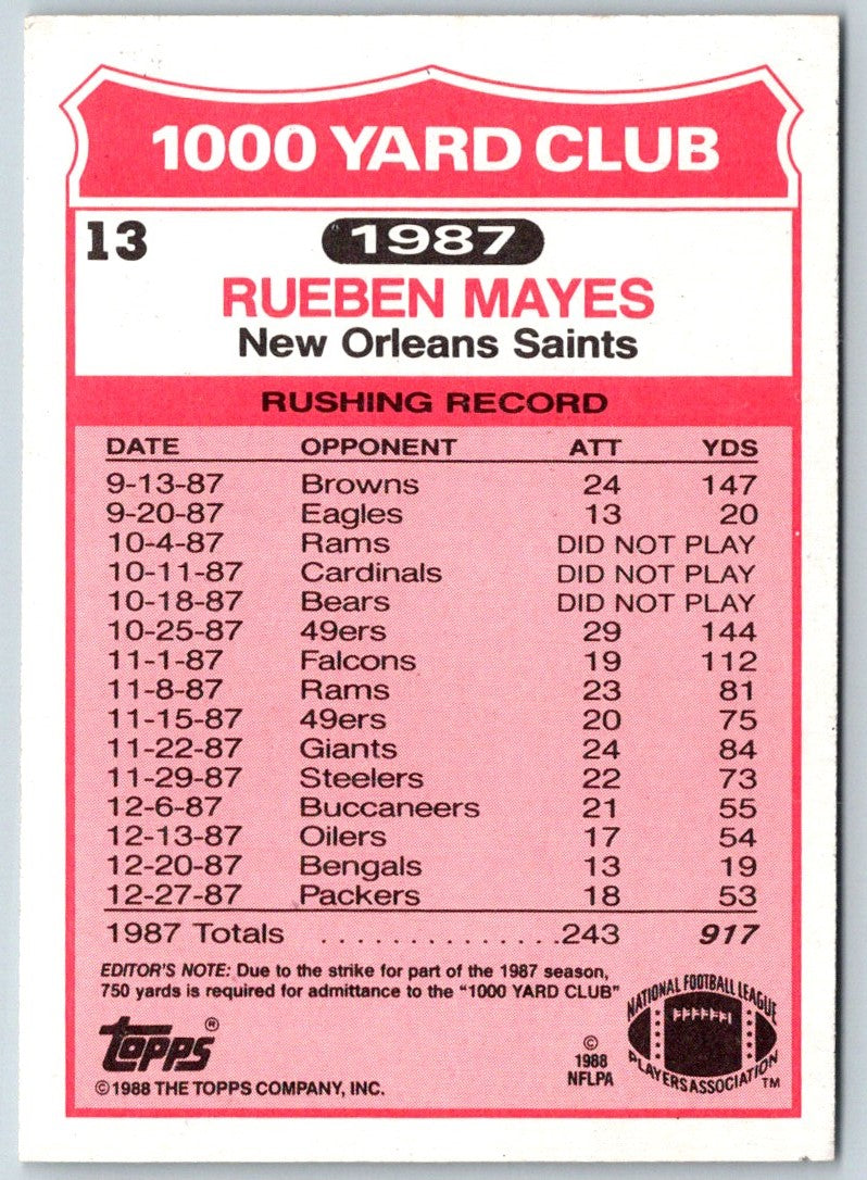 1988 Topps 1000 Yard Club Rueben Mayes