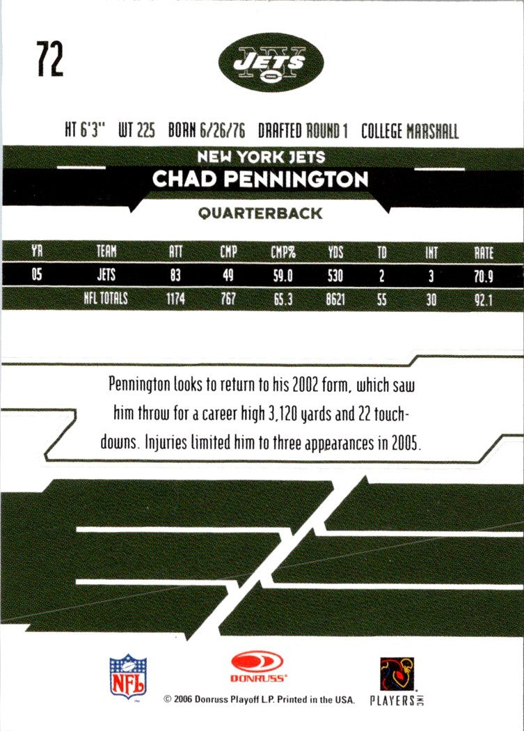 2006 Leaf Rookies & Stars Chad Pennington