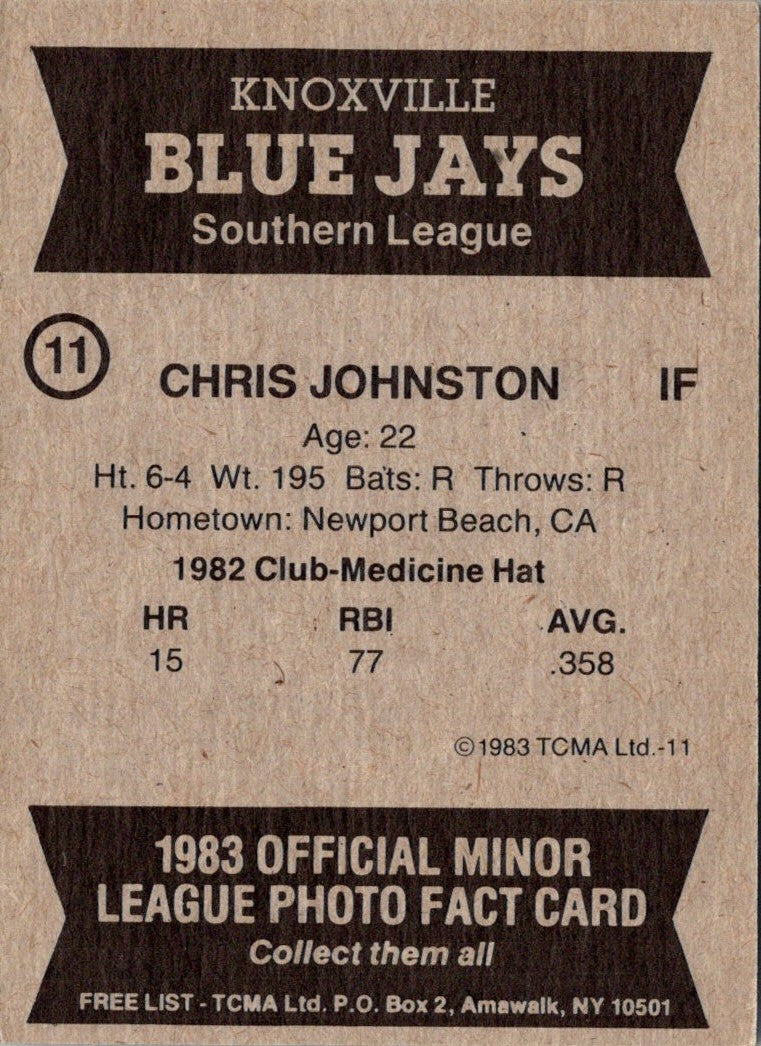 1983 TCMA Knoxville Blue Jays Chris Johnston