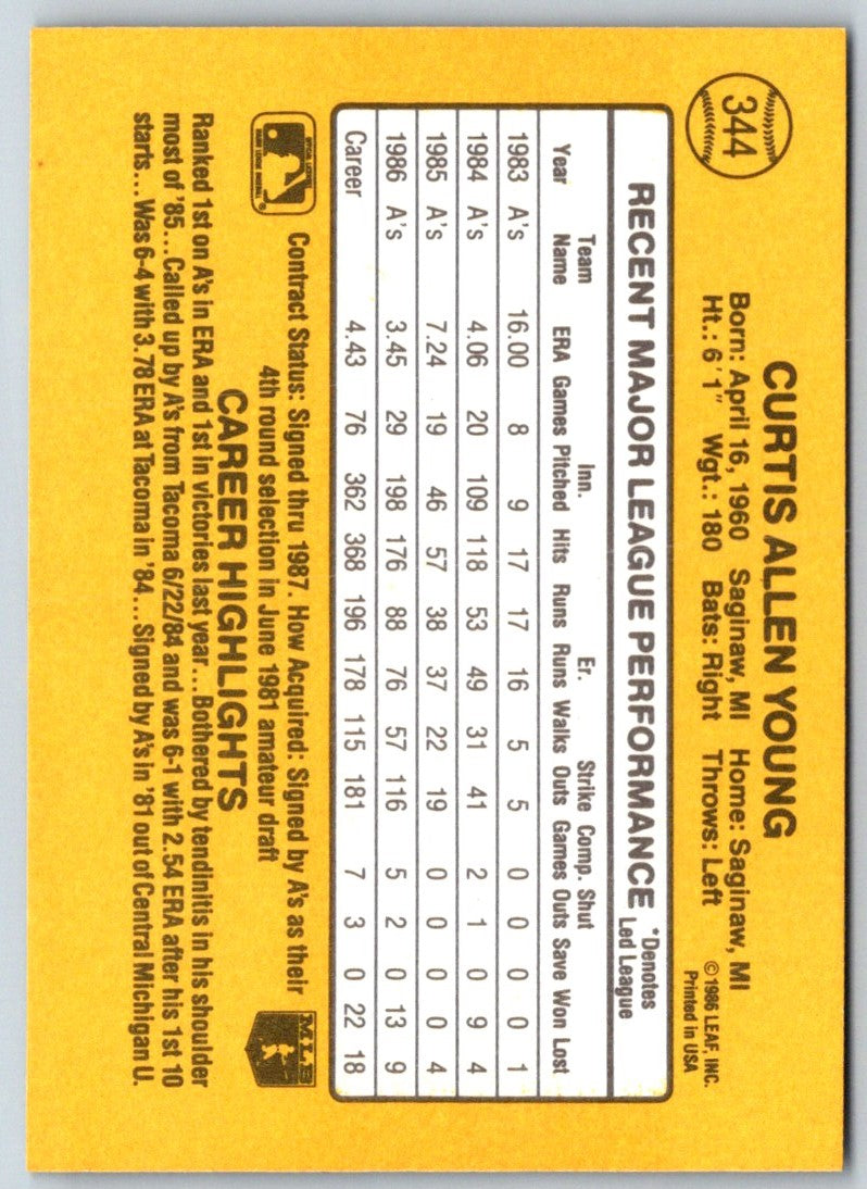 1986 Donruss Curt Young