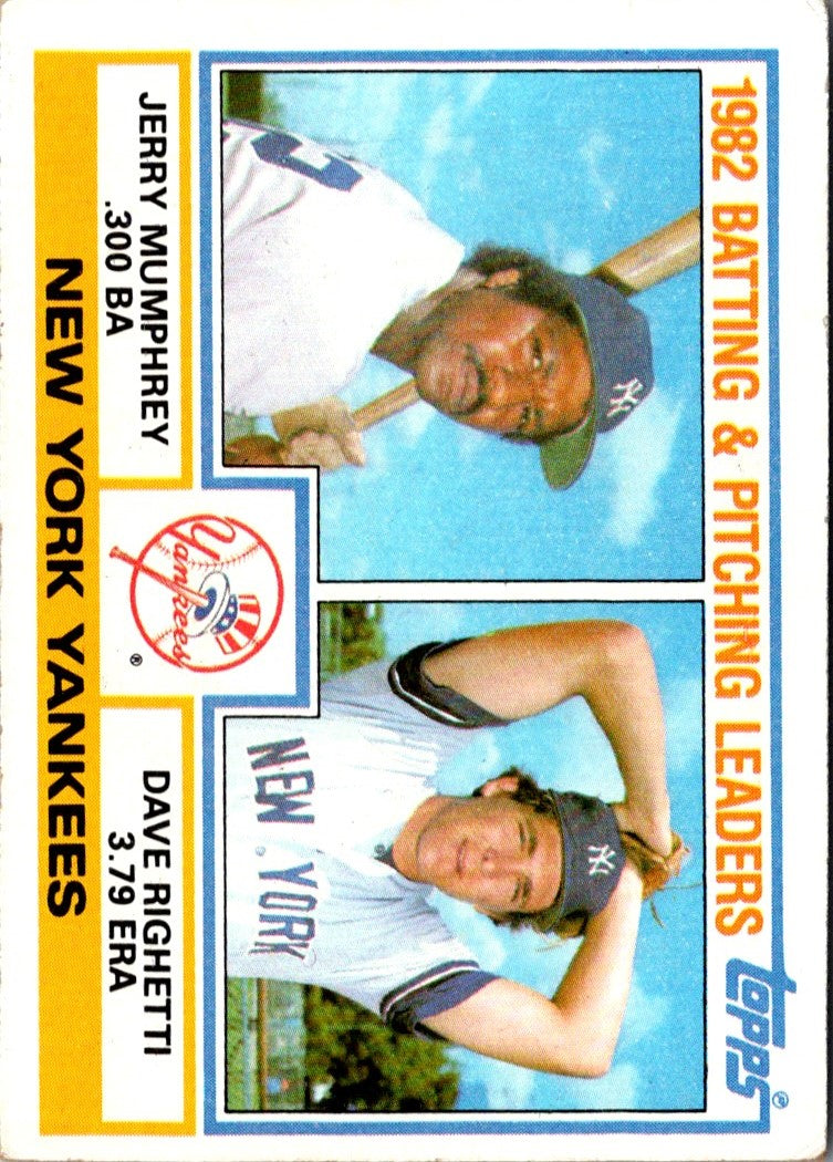 1983 Topps Yankees Team Leaders - Jerry Mumphrey/Dave Righetti