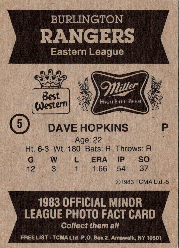 1983 TCMA Burlington Rangers Dave Hopkins