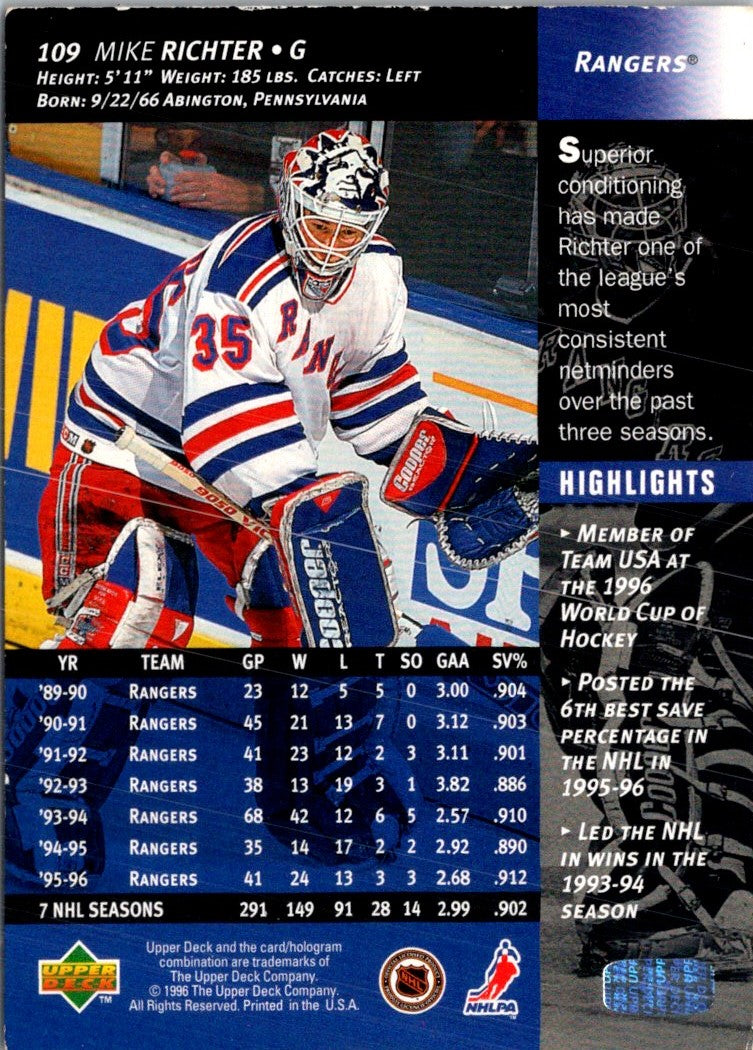 1995 Upper Deck Mike Richter