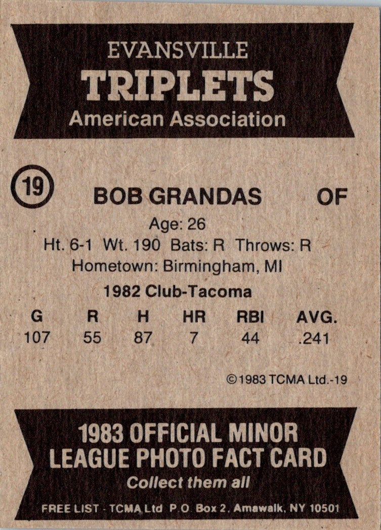 1983 TCMA Evansville Triplets Bob Grandas