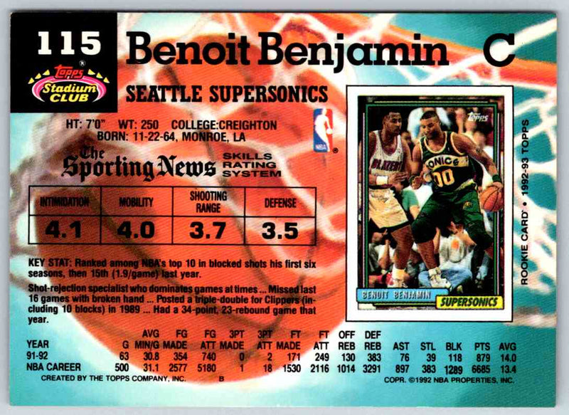 1992 Stadium Club Benoit Benjamin