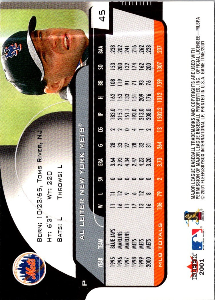 2001 Fleer Game Time Al Leiter