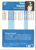 1984 Fleer Von Hayes #33