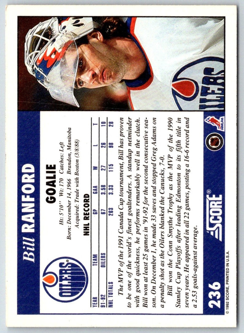 1992 Score Bill Ranford