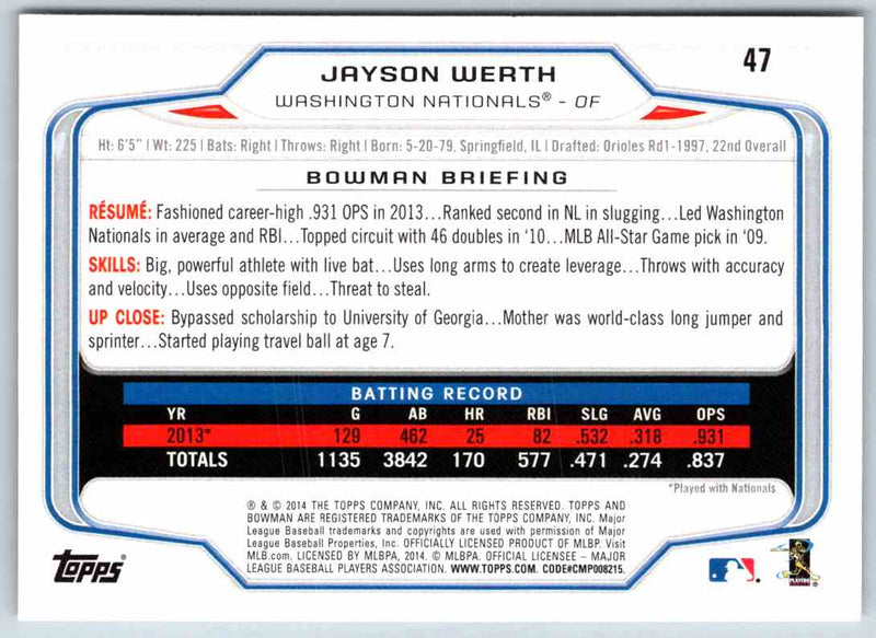 2014 Bowman Jayson Werth