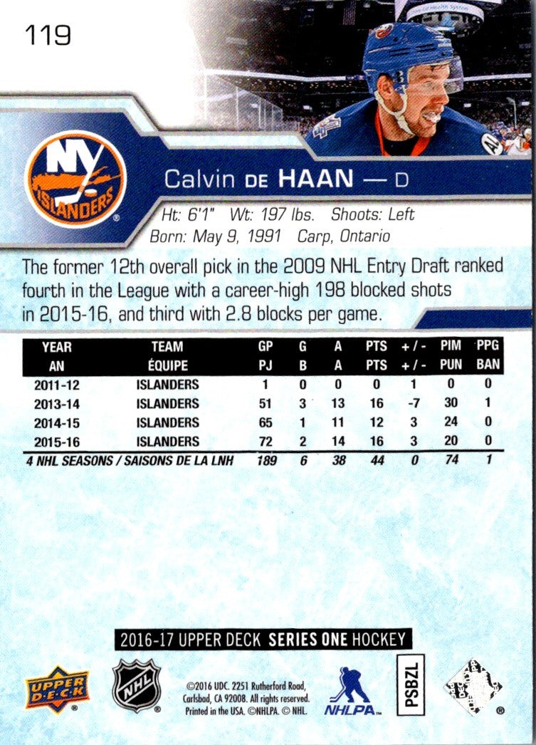 2016 Upper Deck Calvin de Haan