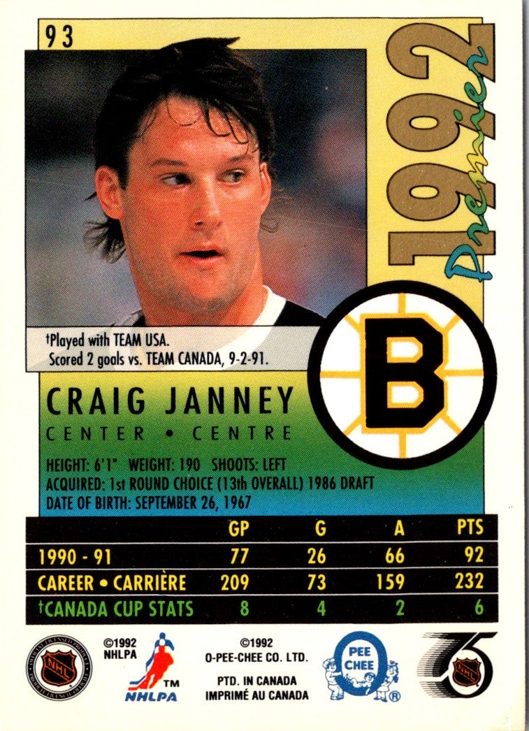 1991 O-Pee-Chee Premier Craig Janney