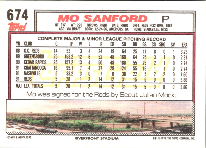 1992 O-Pee-Chee Mo Sanford