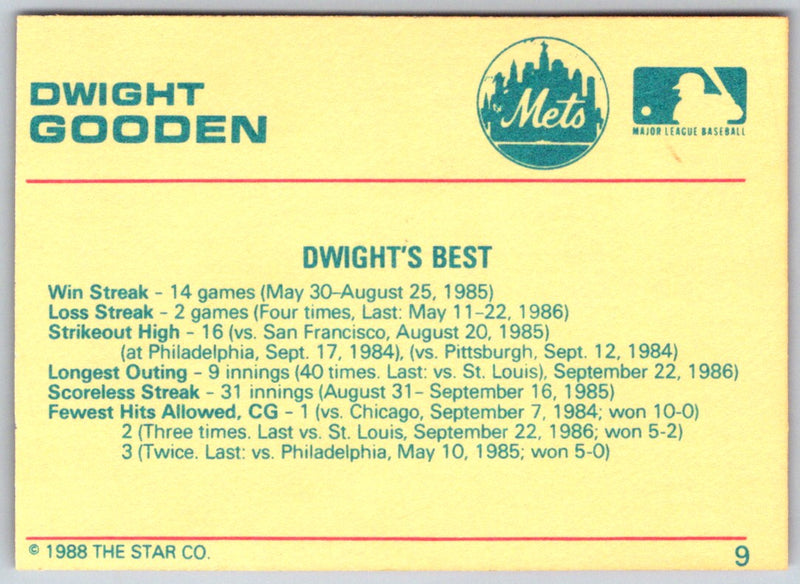 1989 Star Dwight Gooden Orange Dwight Gooden