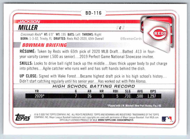 2020 Bowman Draft Jackson Miller