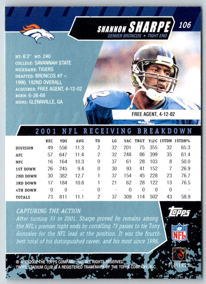 2002 Stadium Club Shannon Sharpe