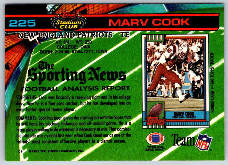 1991 Topps Stadium Club Football Marv Cook