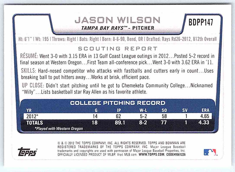 2012 Bowman Jason Wilson