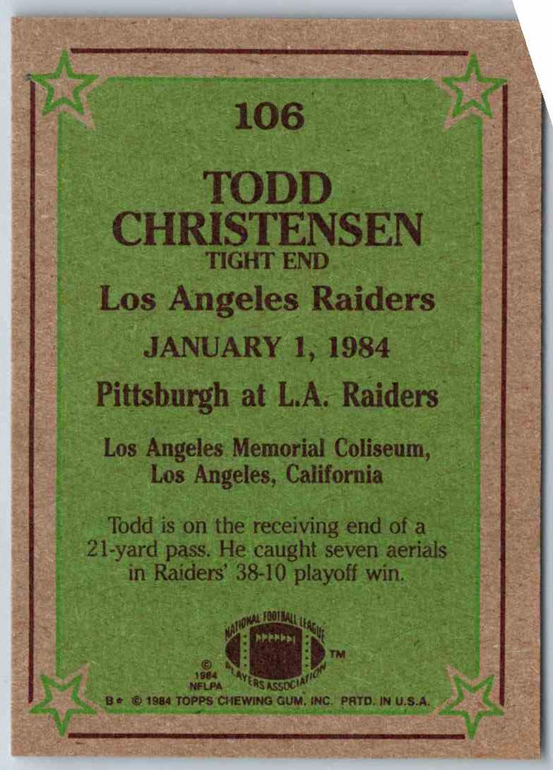 1985 Topps Todd Christensen