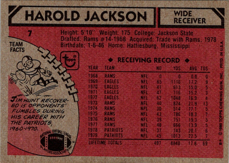1980 Topps Harold Jackson