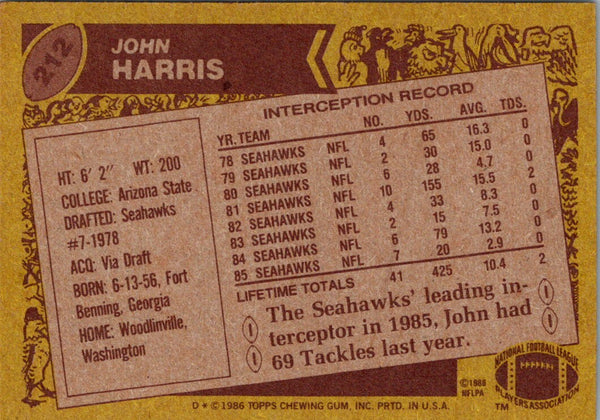 1986 Topps John Harris #212 EX-MT