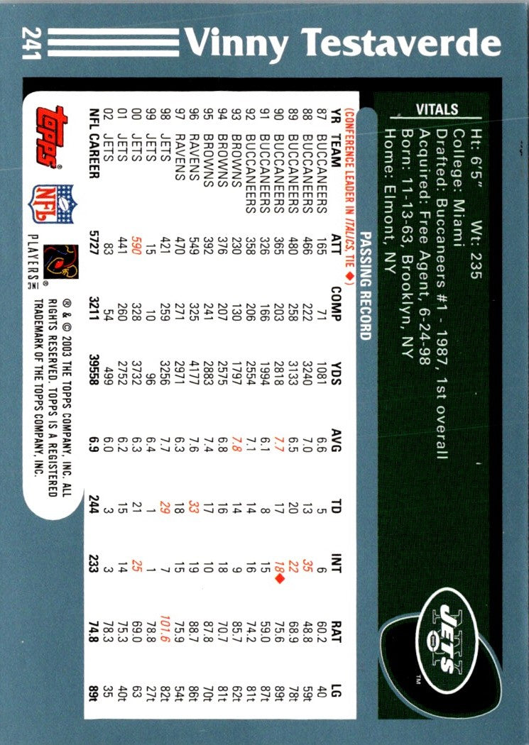 2003 Topps Vinny Testaverde