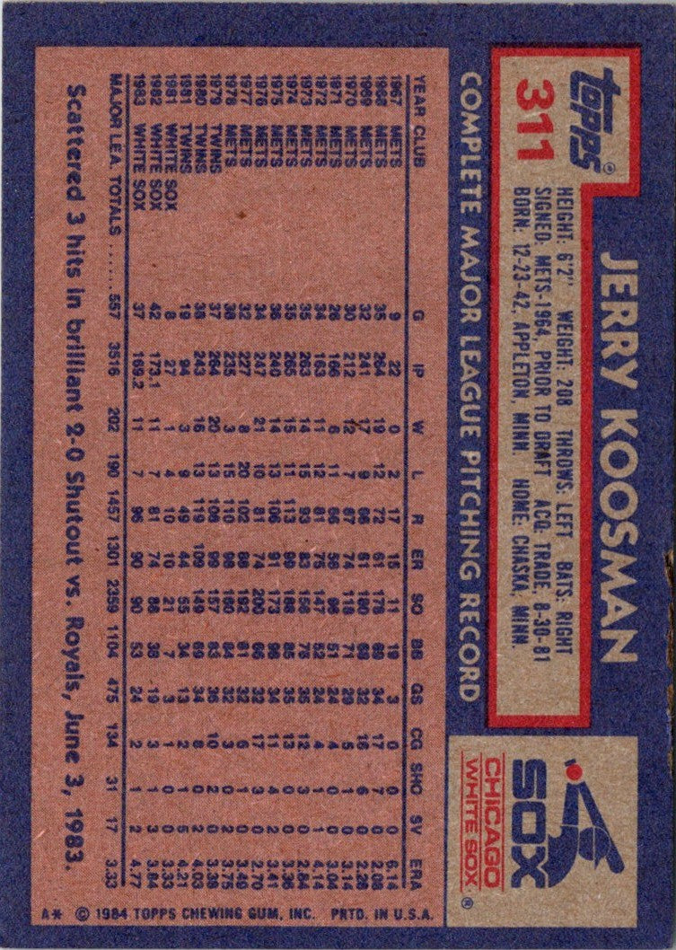 1984 Topps Jerry Koosman