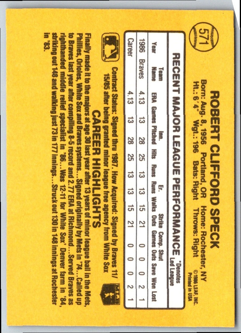 1987 Donruss Cliff Speck