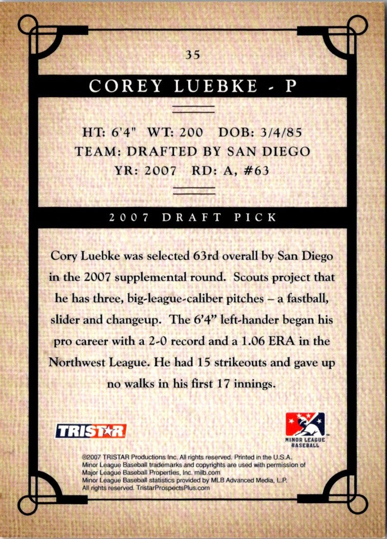 2007 Tristar Prospects Plus Cory Luebke