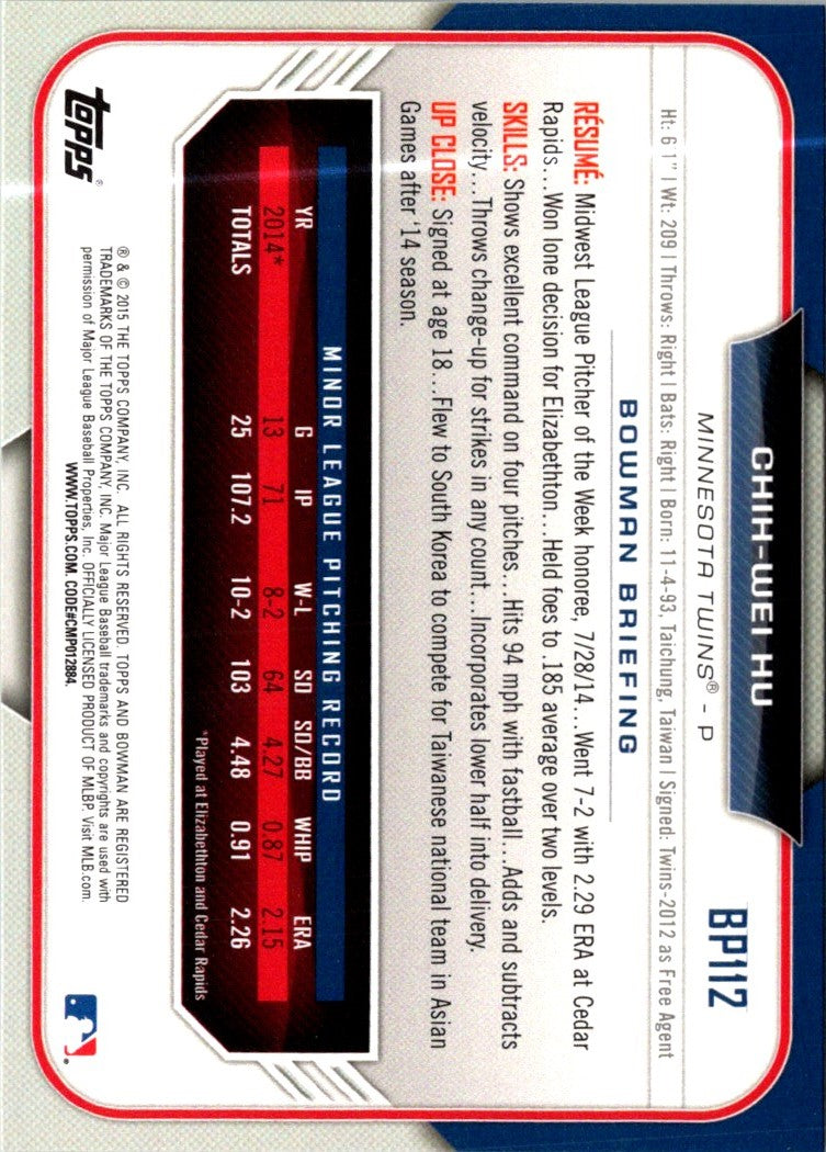 2015 Bowman Prospects Chih-Wei Hu