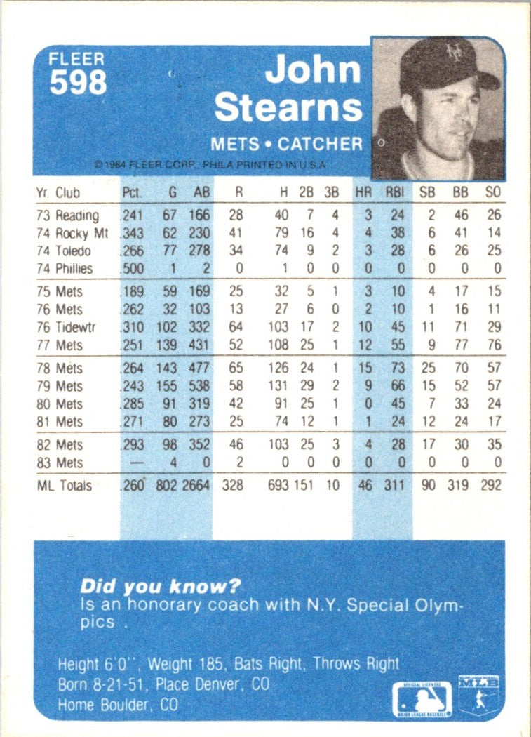 1984 Fleer John Stearns