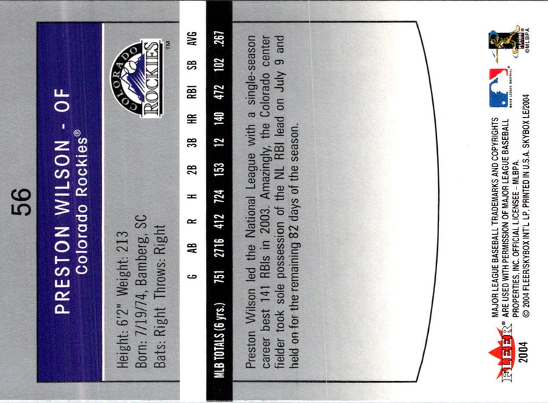 2004 SkyBox LE Retail Preston Wilson