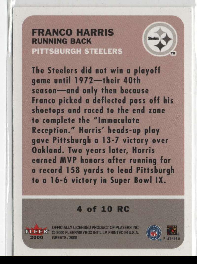 2000 Fleer Greats of the Game Retrospection Collection Franco Harris