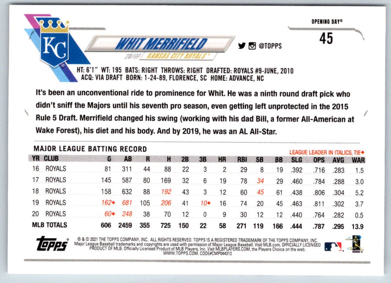 2021 Topps Opening Day Whit Merrifield