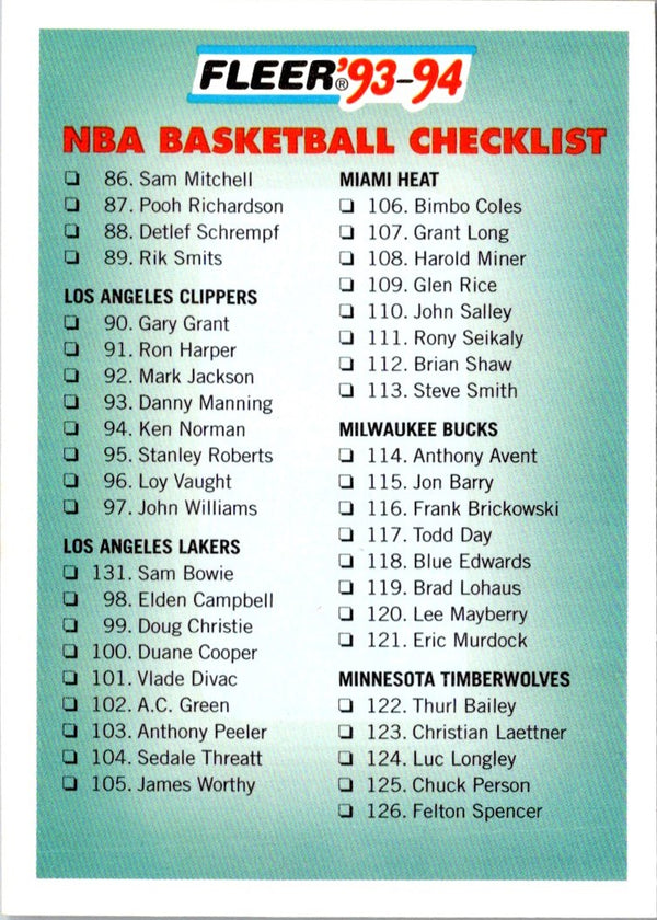 1993 Fleer Checklist 166-240 #240
