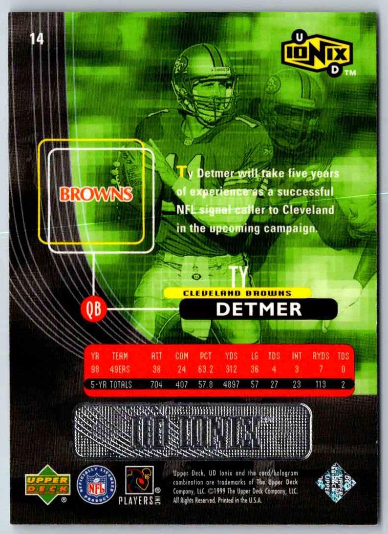 1999 Upper Deck Ionix Ty Detmer