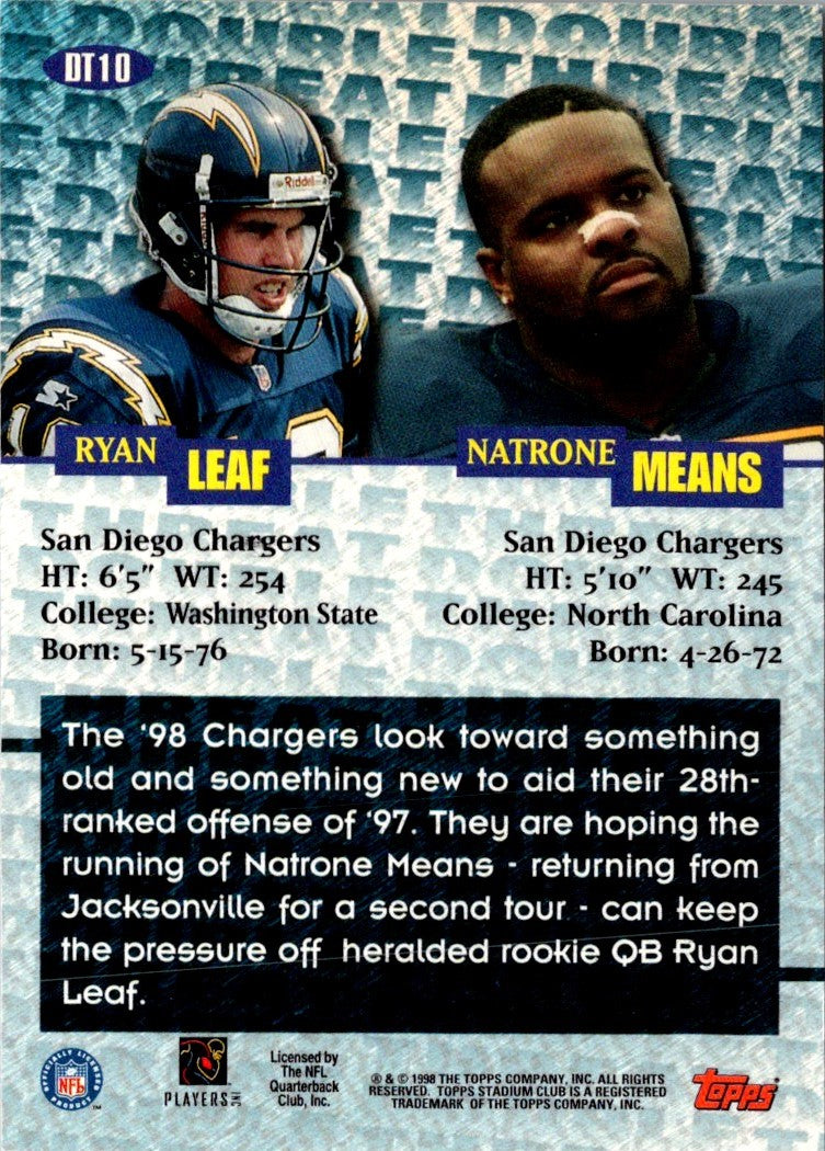 1998 Stadium Club Double Threat Natrone Means/Ryan Leaf