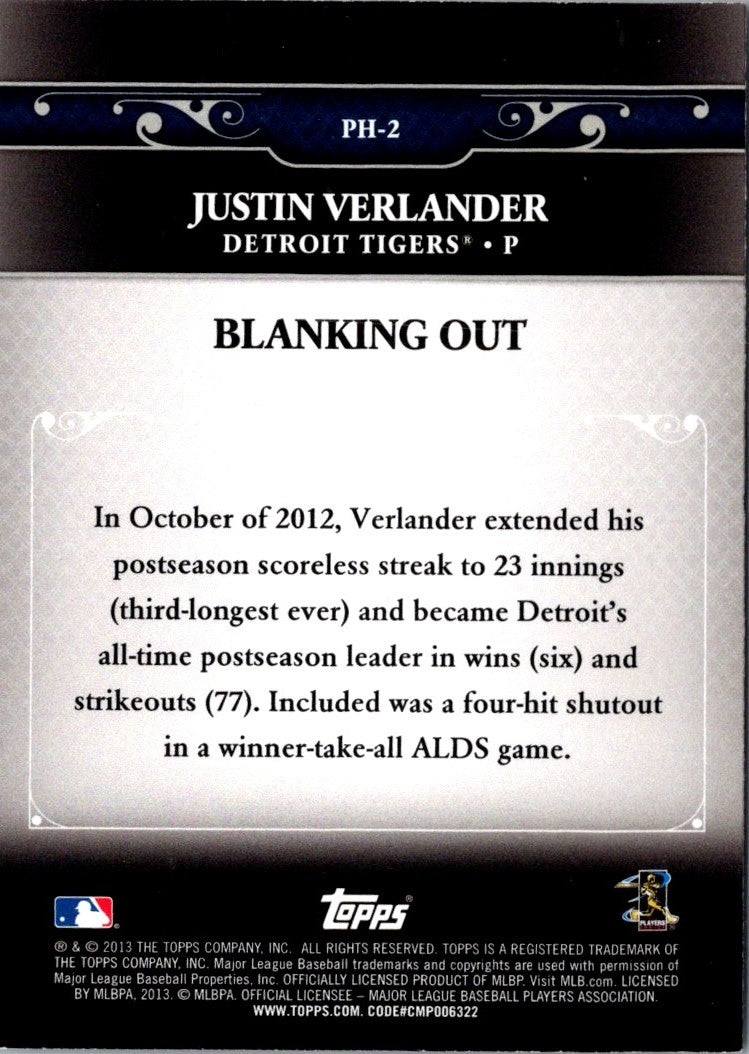 2013 Topps Update Postseason Heroes Justin Verlander