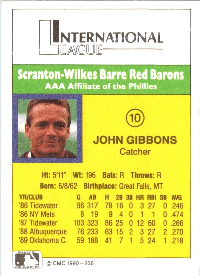 1990 CMC Scranton Red Barons John Gibbons