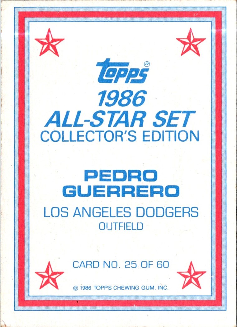 1986 Topps Glossy Send-Ins Pedro Guerrero