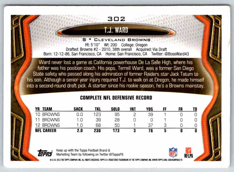 2013 Topps T.J. Ward