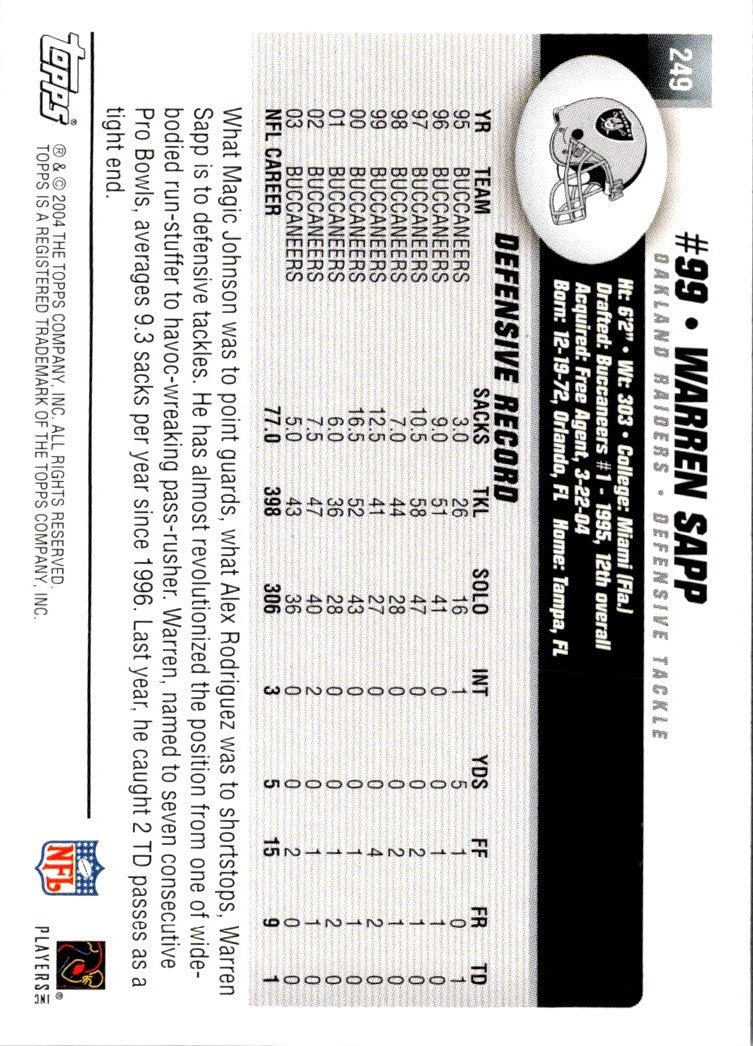 2004 Topps Warren Sapp