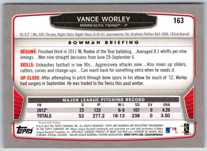 2013 Bowman Vance Worley