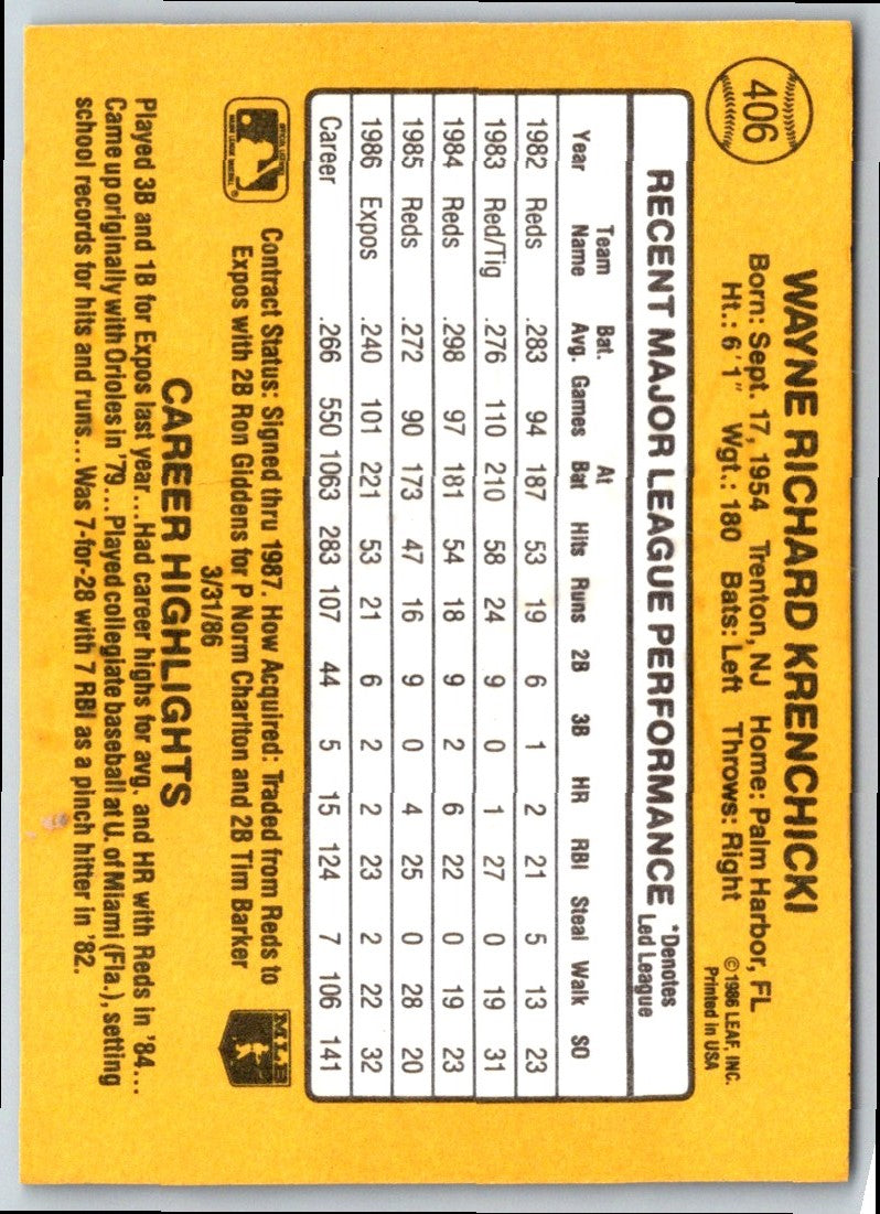 1986 Donruss Wayne Krenchicki