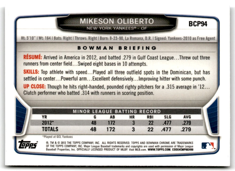 2013 Bowman Chrome Prospects Mikeson Oliberto