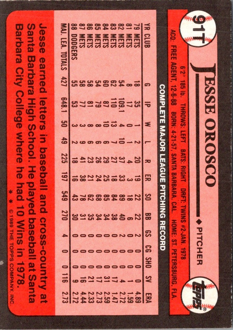 1989 Topps Traded Jesse Orosco