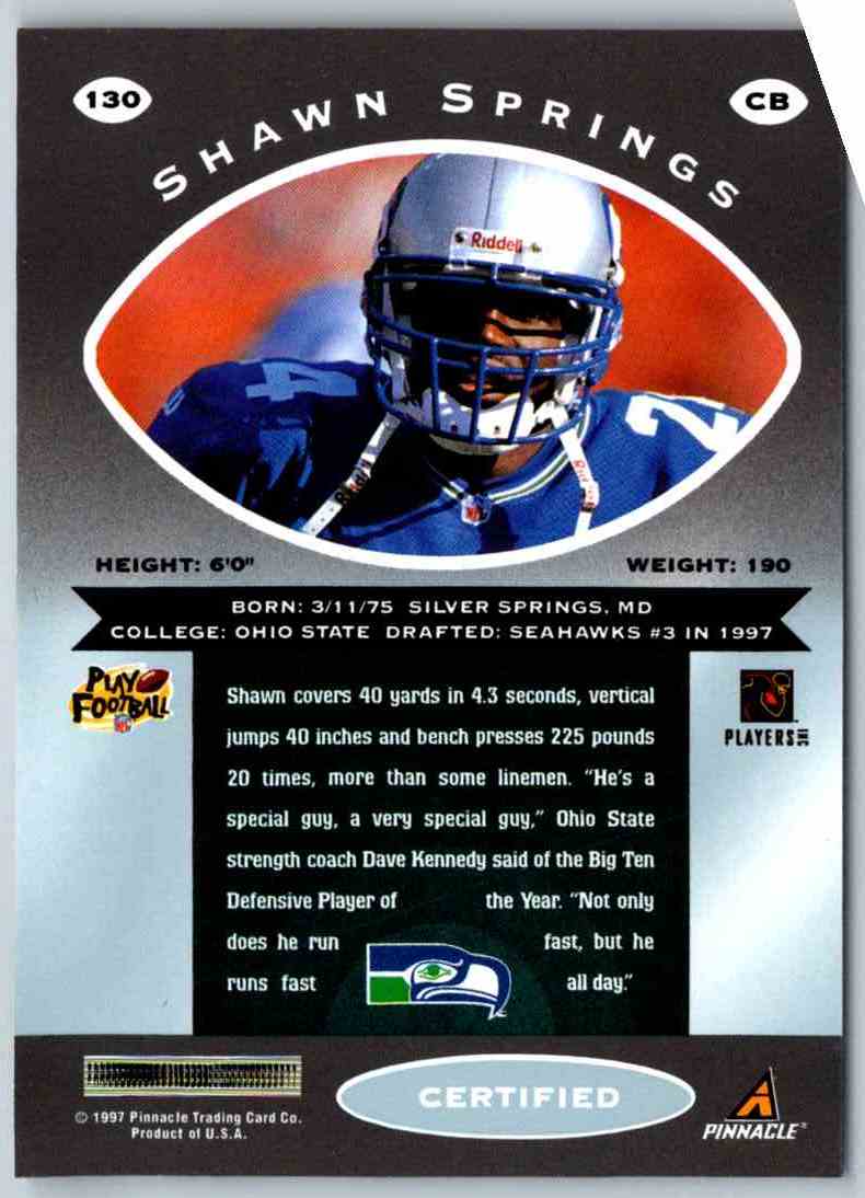 1997 Pinnacle Certified NFL Shawn Springs
